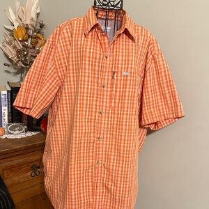 Men's Orange Plaid Button-Down Shirt